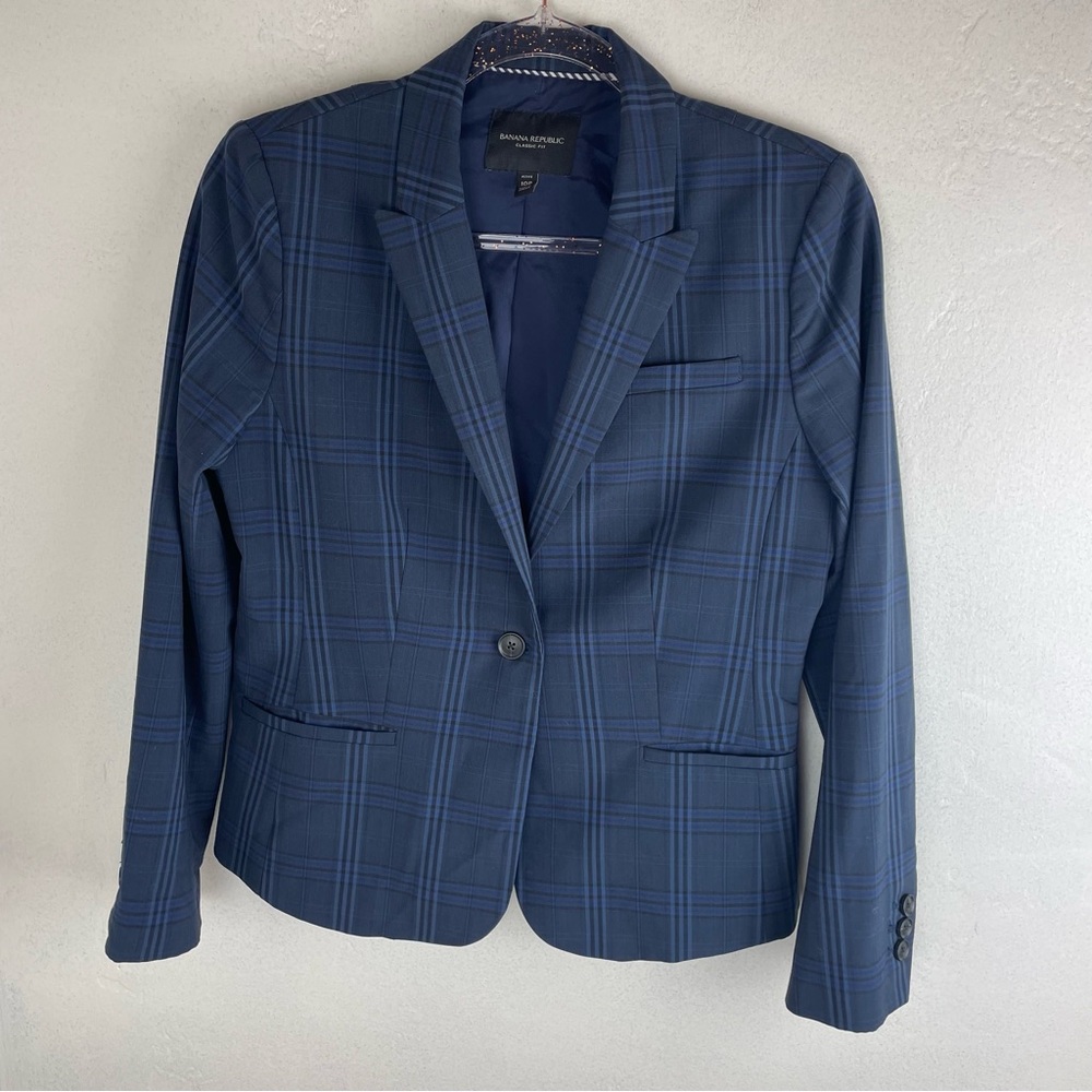 Banana Republic Dark Blue Checkered Blazer